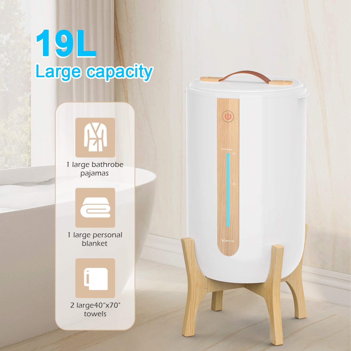 Keenray Towel Bucket with Wooden Rack and Heating Progress Bar CL2 White