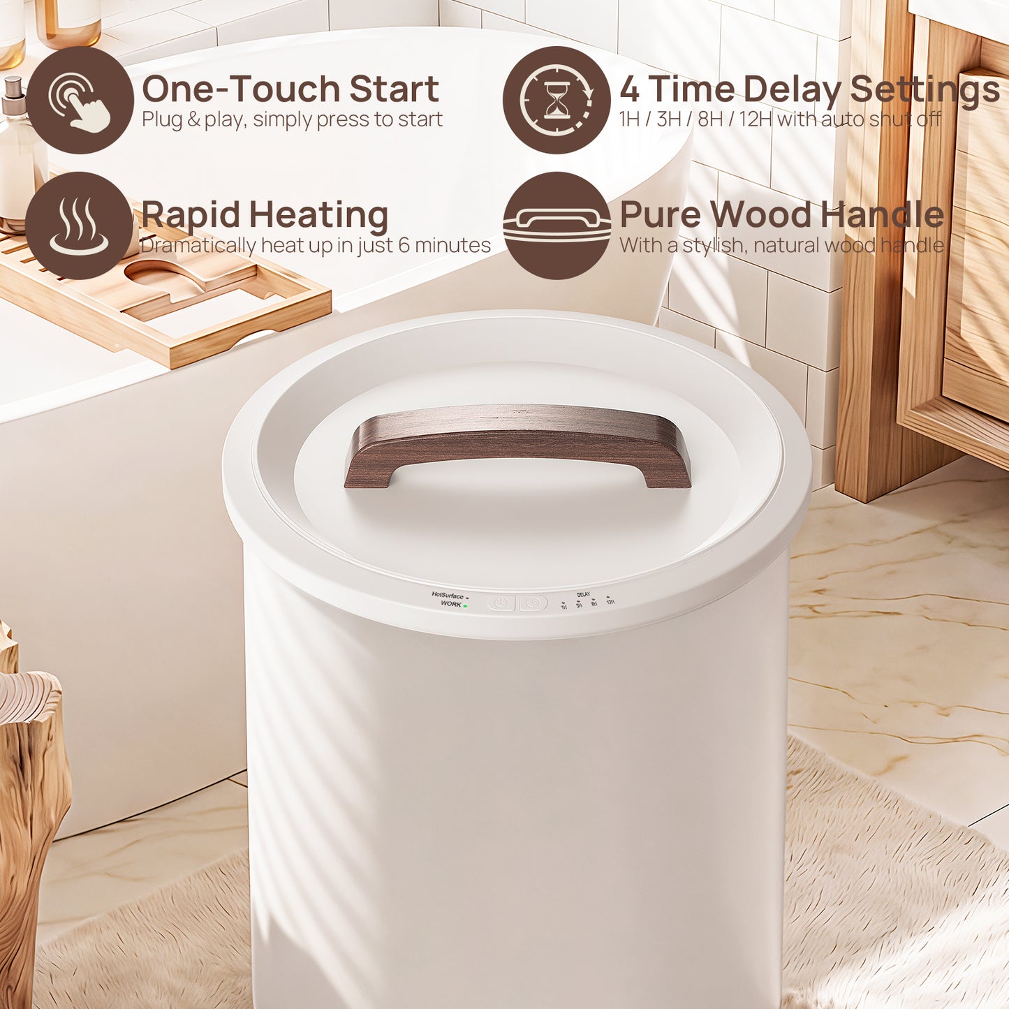Asuka- Large Towel Warmer Bucket with Wood Handle，CL15