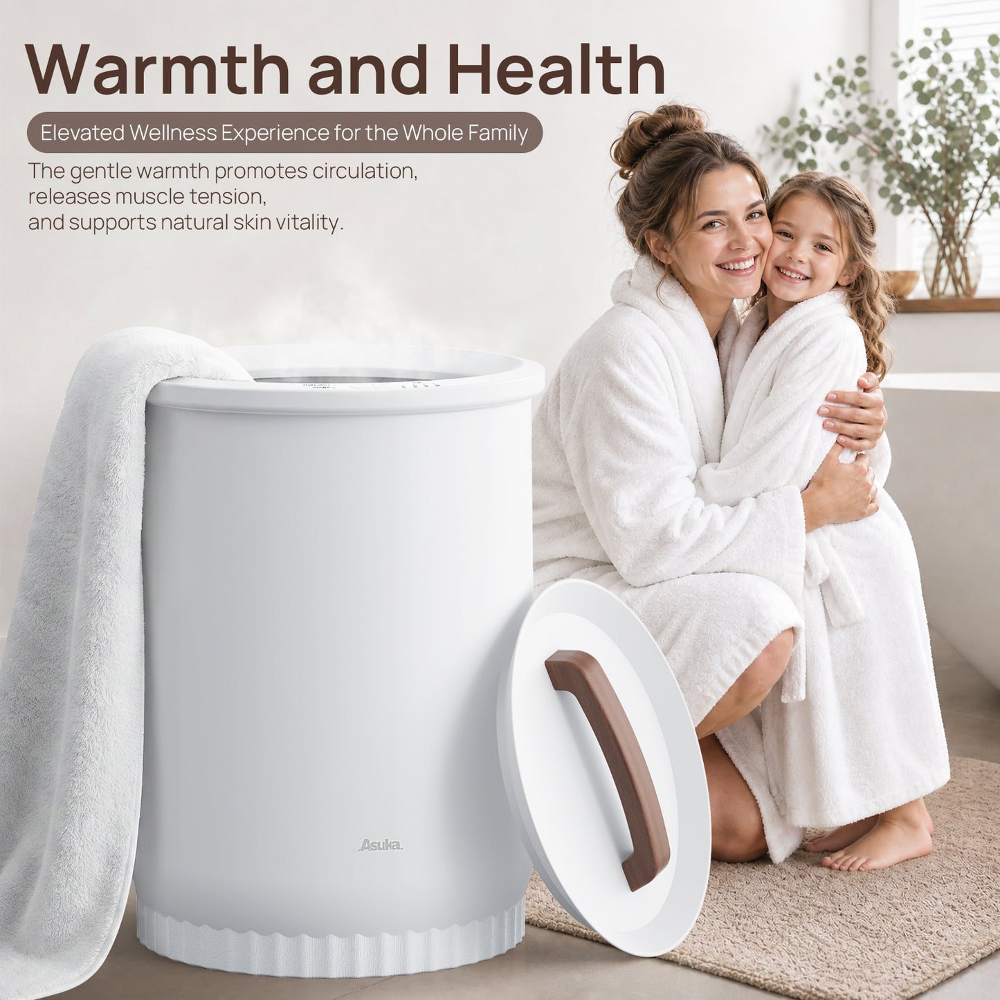 Asuka- Large Towel Warmer Bucket with Wood Handle，CL15