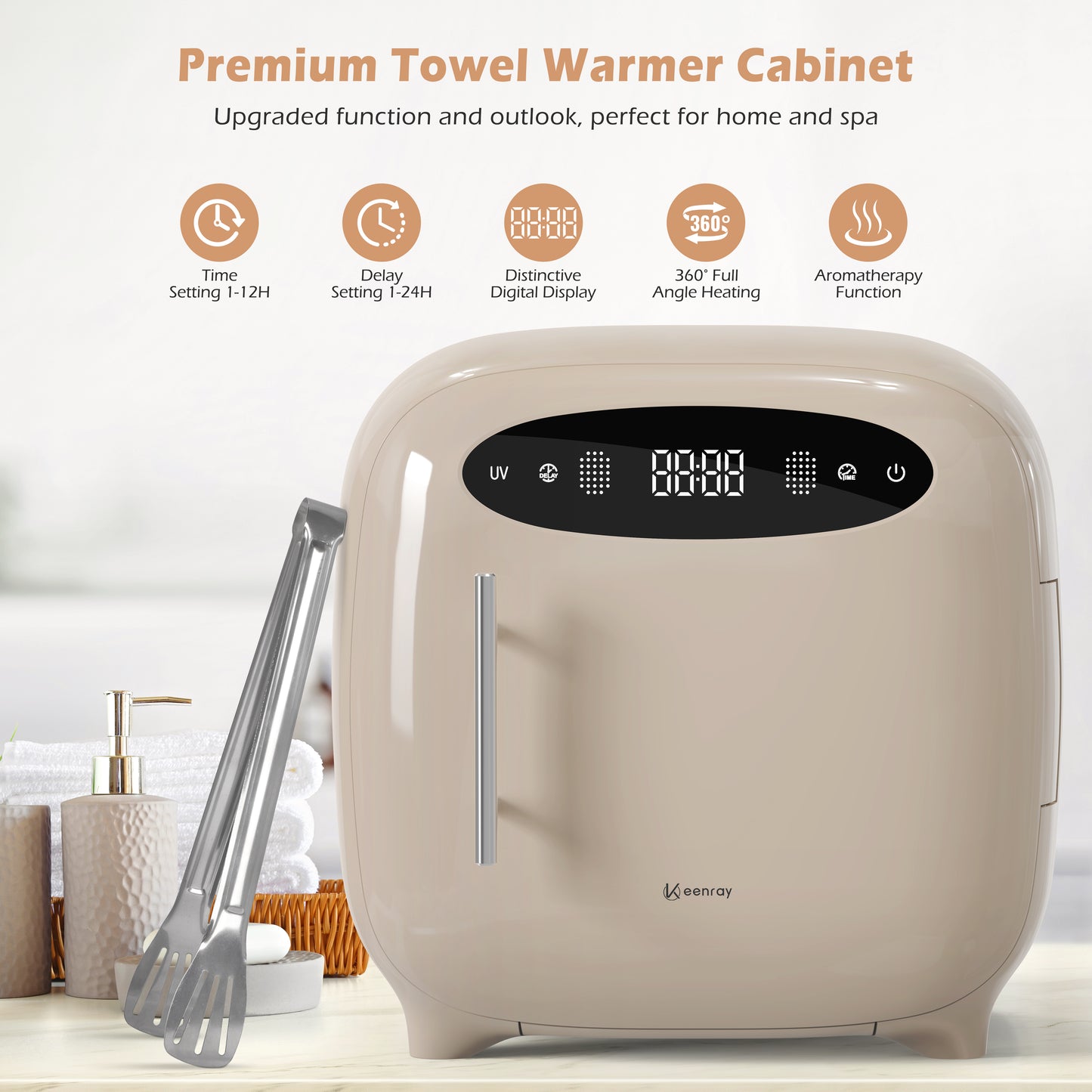 Keenray Hot Towel Warmer Cabinet, Professional Spa Towel Warmer with Digital Screen, Adjustable Timer and Delay, Customized Fragrance, Heat Dry & Wet Towels for Spa, Salon, Home 14 L Snow White
