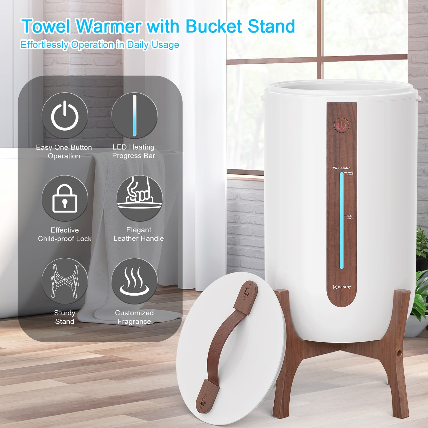 Keenray towel bucket with wooden stand and heating progress bar CL2