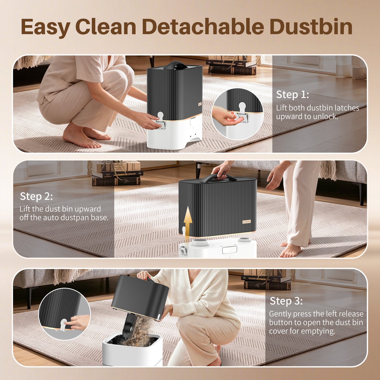 Touchless Vacuum Dustpan 27,000Pa Suction 7L Large Dustbin  EL17