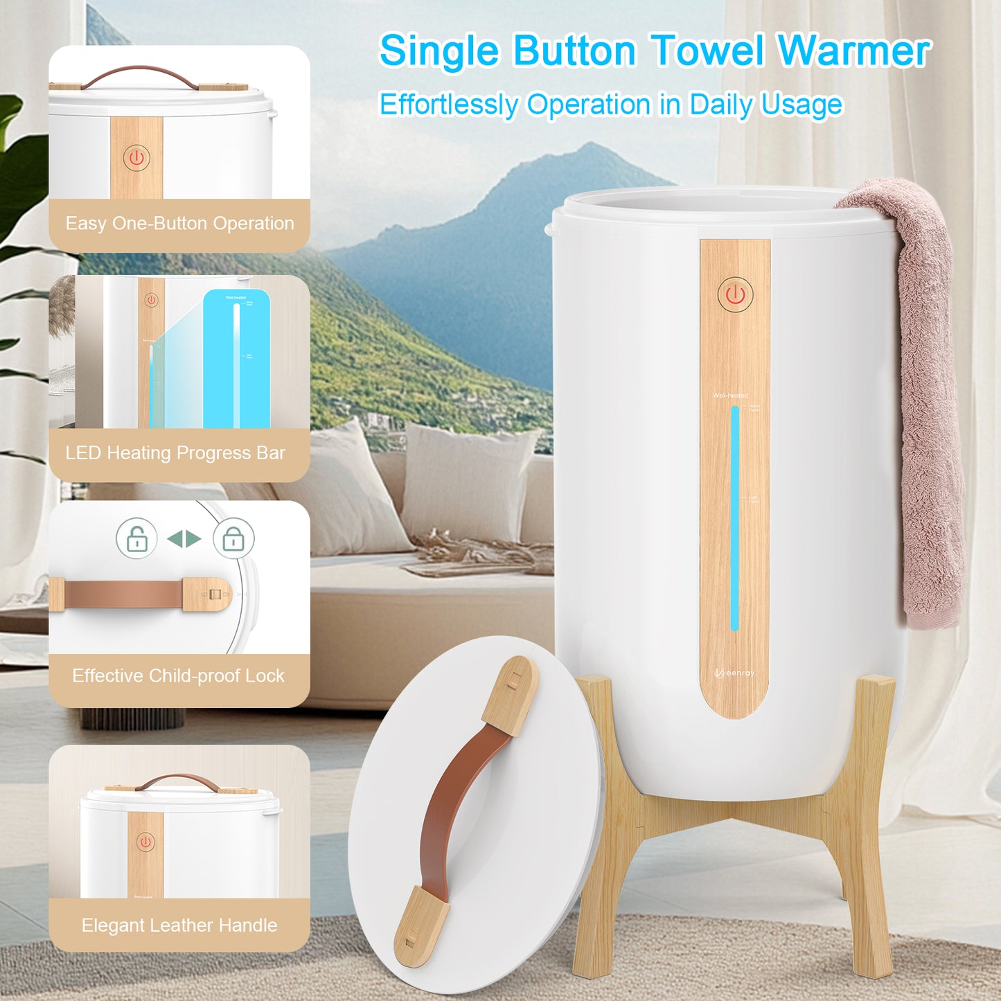 Keenray Towel Bucket with Wooden Rack and Heating Progress Bar CL2 White
