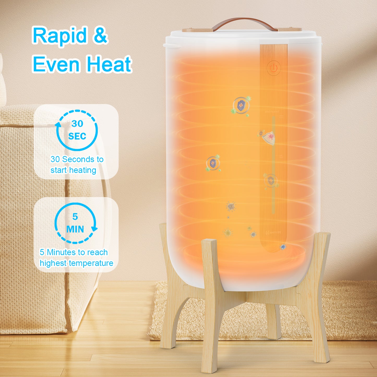 Keenray Towel Bucket with Wooden Rack and Heating Progress Bar CL2 White