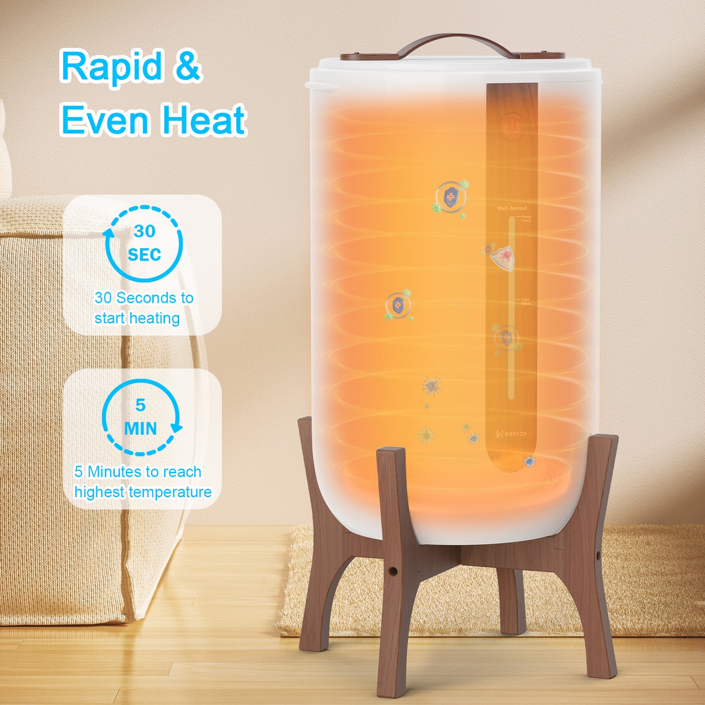 Keenray towel bucket with wooden stand and heating progress bar CL2