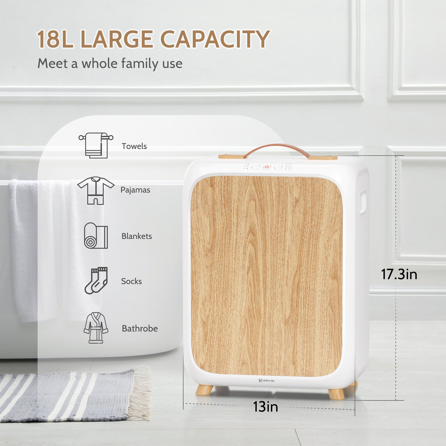 Keenray Towel Warmer Bucket, Luxury Rectangle Towel Warmer for Bathroom with Timer & Delay