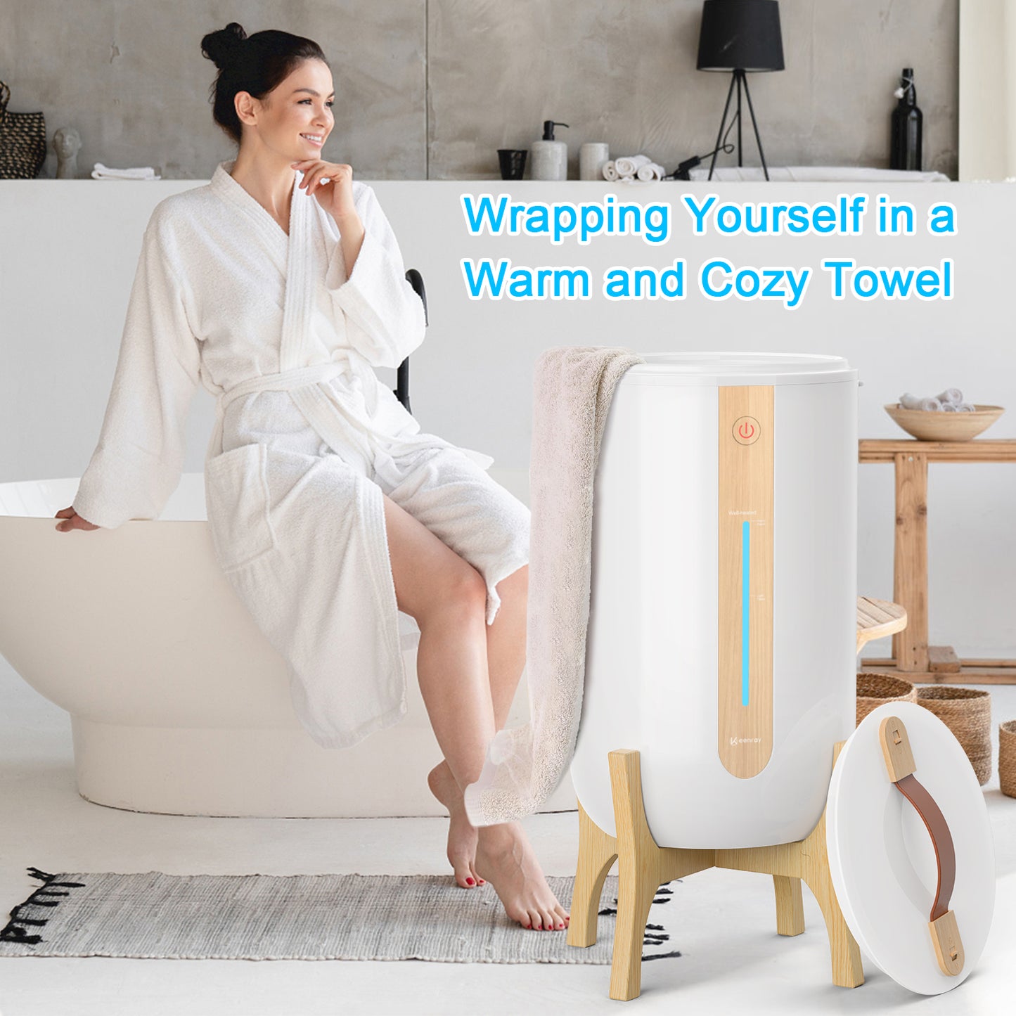 Keenray Towel Bucket with Wooden Rack and Heating Progress Bar CL2 White