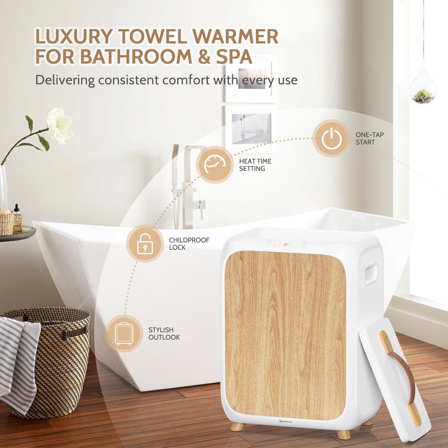 Keenray Towel Warmer Bucket, Luxury Rectangle Towel Warmer for Bathroom with Timer & Delay
