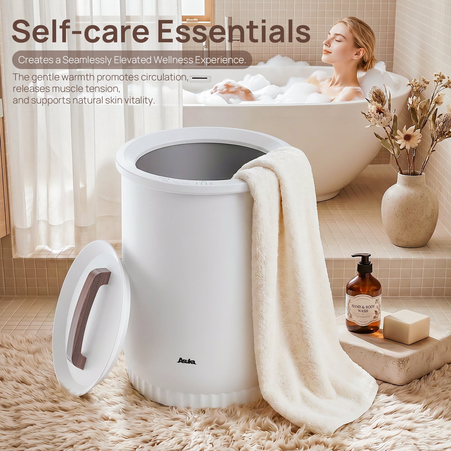 Asuka- Large Towel Warmer Bucket with Wood Handle，CL15